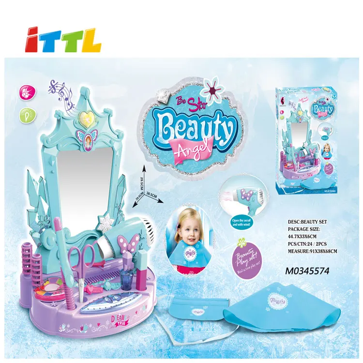 ITTL макияжный набор B/O туалетный столик зеркальная игрушка с выдвижным ящиком, светодиодной подсветкой и музыкой