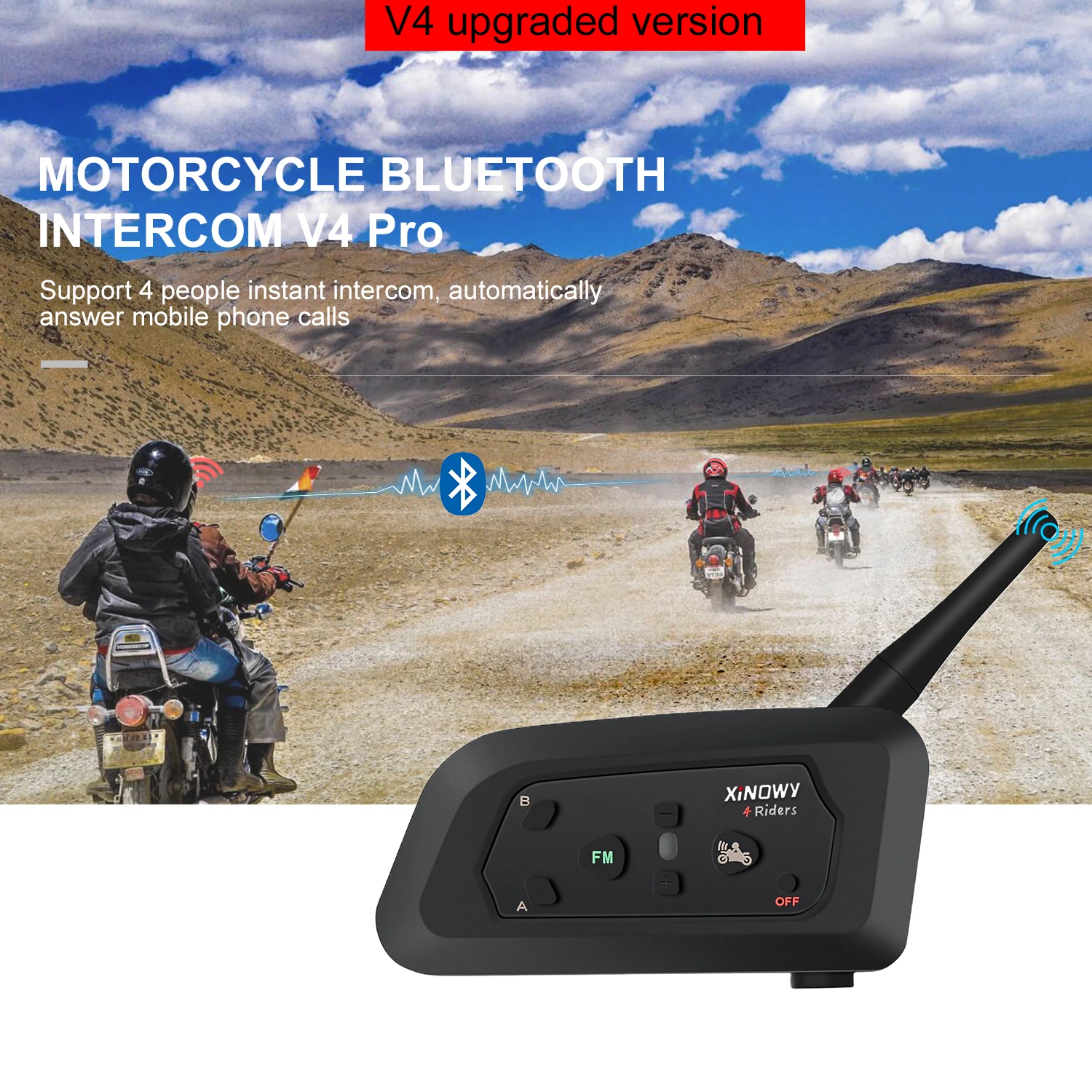 XiNOWY V4 Pro Helmet Bluetooth Intercom Headset 1200 Meters Riders  Simultaneous Intercom Full-Duplex Intercom Headset