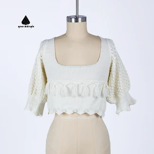 Custom Ladies Sweater Short Sleeve Knitwear Square Neck Ladies Clothes Fashion Knit Top Pullover Women Knitted Sweater