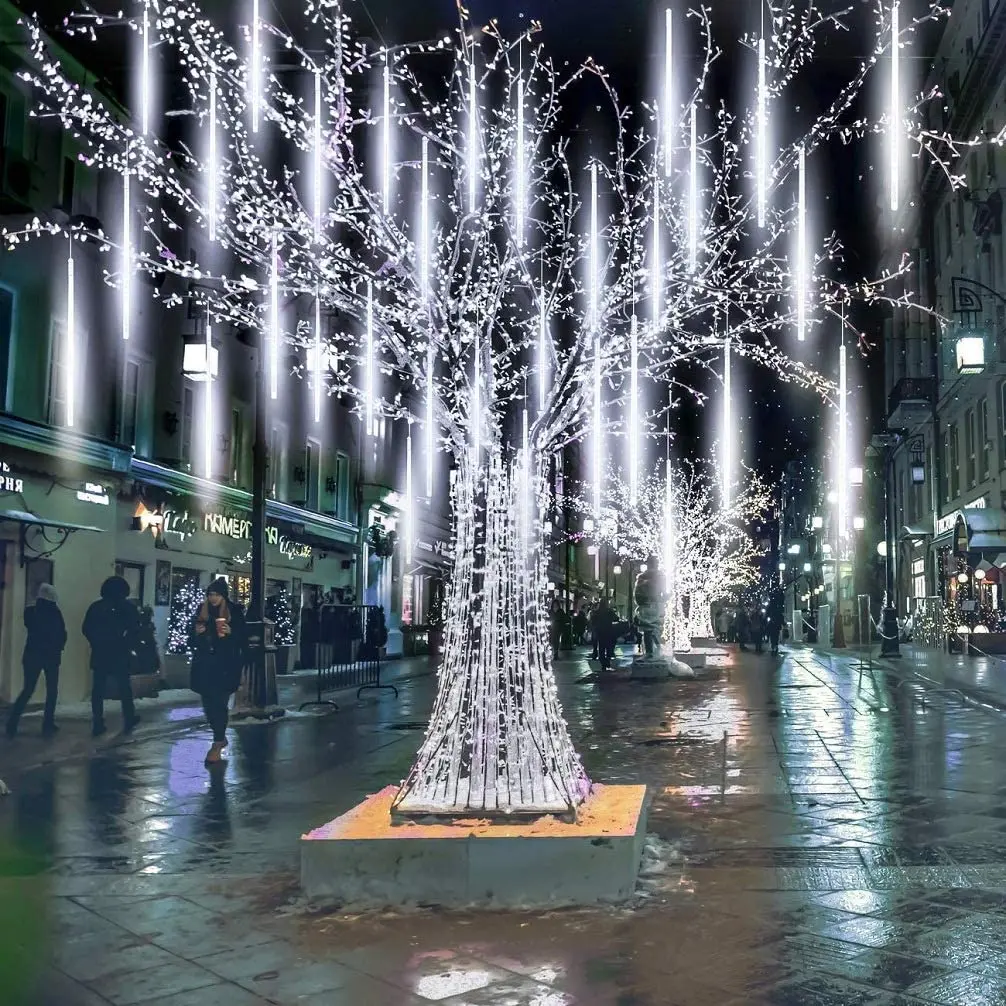 LED Meteor Shower Lights – 196/288 LED – Waterproof Icicle Rain Drops – Multi-Color – Indoor/Outdoor Christmas Decor