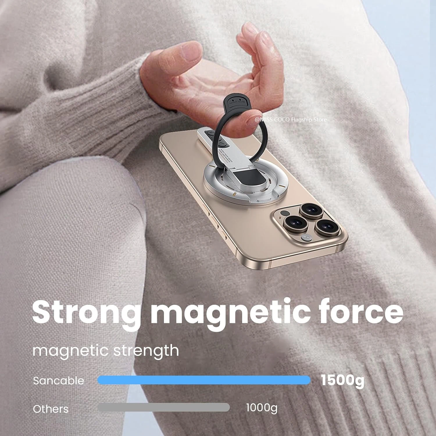 360-degree Rotation Phone Grip Stand, 3-in-1 Magnetic Finger Ring Holder Double-Sided Magnet Phone Stand for iPhone 17 16 15 14