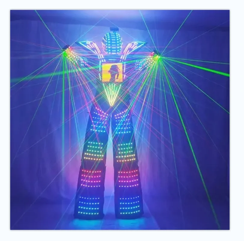 Full Color  LED Robot Suit Costume Traje LED Suit Dress Clothes Stilts Luminous Jacket Laser Gloves Predator Lighted Helmet