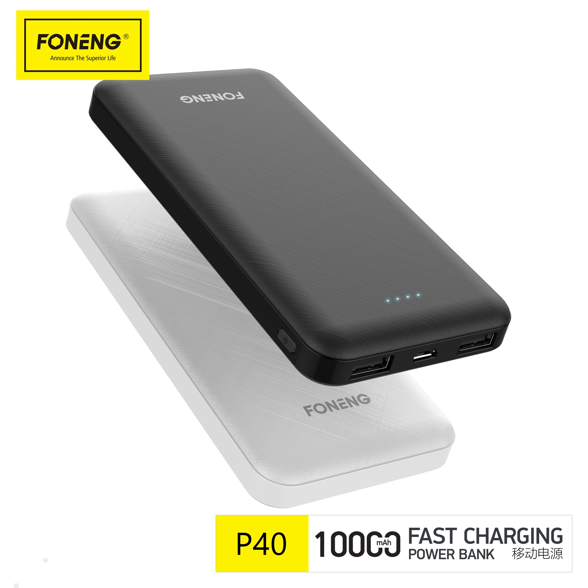 FONENG Dual USB Slim 10000mah Power Bank Fast Charging