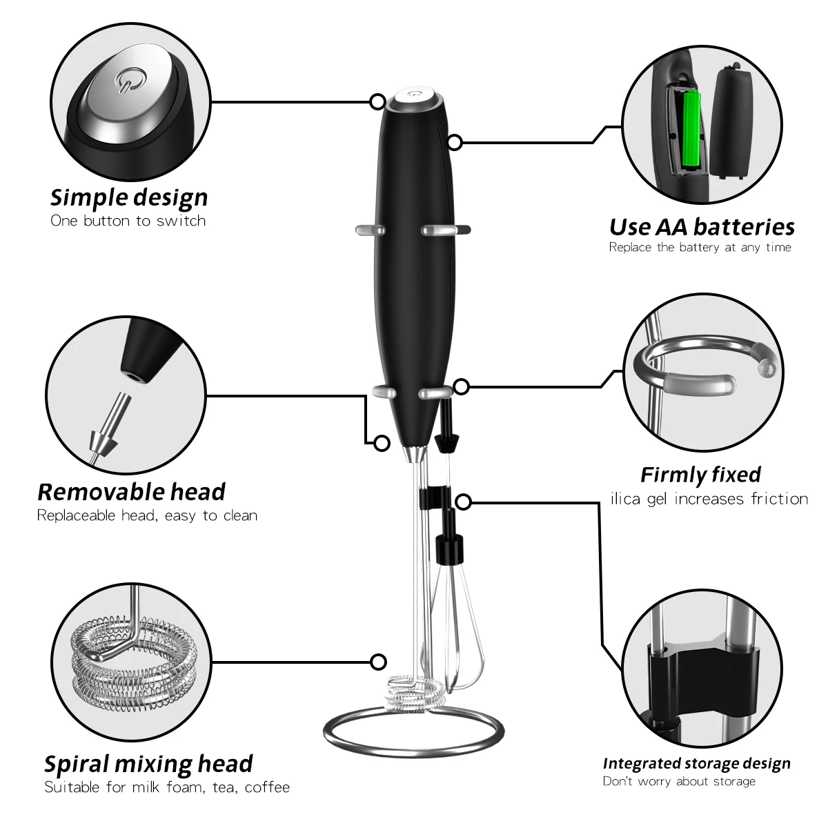 1pc White/black Electric Whisk & Milk Frother, Portable Design 80g