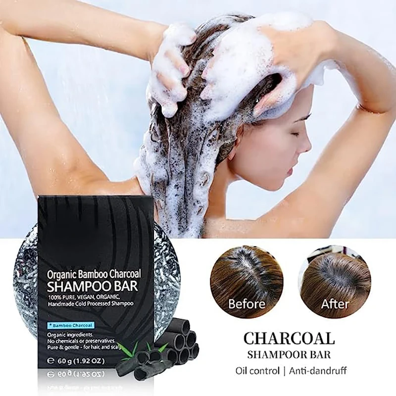 OEM Pure Organic 60g Handmade Solid Shampoo Bar Natural Bamboo Charcoal Black Soap Solid Shampoo and Conditioner Bar for Men Female