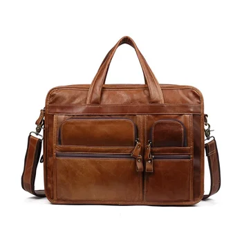 Wholesale Vintage Mens Briefcases Business Genuine Leather Bag cases Laptop Briefcase Bag For Men Office Shoulder Handbag