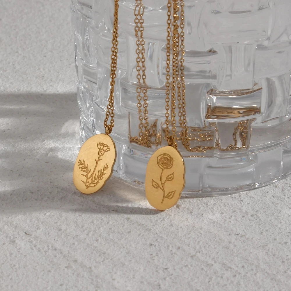2023 New Tarnish Free Irregular Personality 12 Months Flower Pendant Necklace Stainless Steel Gold Plated Birthstone Necklaces