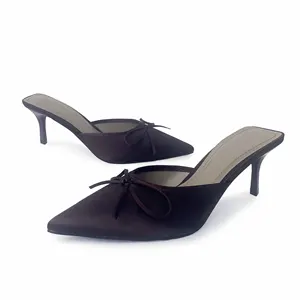 Pointed Head Rose Red New Design Sexy Women High Heel Slippers Narrow Strap Unique Banquet Wedding Dress Ladies Shoes