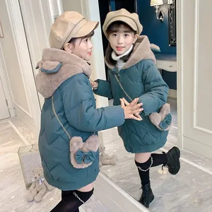 Customized Girls Autumn Waterproof Anti-Wrinkle Long Down Coat with 80% Filled Hooded Zipper Closure Casual Style Plus Size