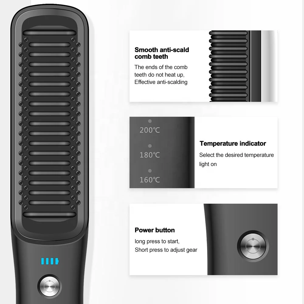 Cordless Ceramic Hair Straightening Brush Straight Hair Comb Straightener Iron Brush for Customized
