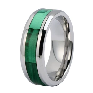 Minimalist Stainless Steel Mens Wedding Bands Natural Gemstone Malachite Rings