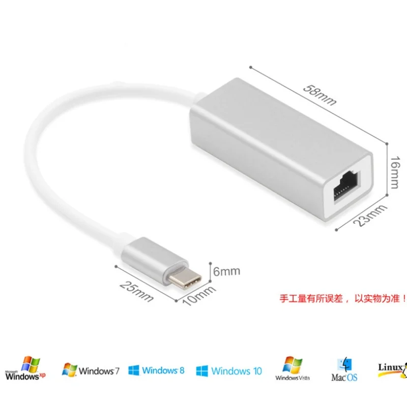 Type C USB C to 100M RJ45 Lan Gigabit Network Card Ethernet Adapter for Windows 7 8 10 Linux MacOS