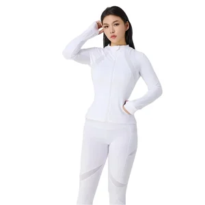 Two-piece  White Active Zipper Jacket and Pants Set Spring 2026 Women's Clothing Wholesale Yoga Pocket Jacket Jogging Set Wear