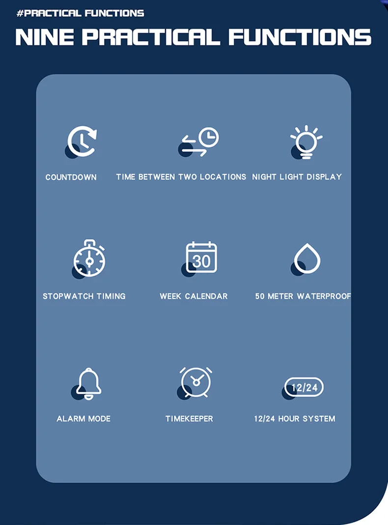 Sanda 6159 Square Stopwatch Multifunctional Waterproof Digital Sports Watch for Men