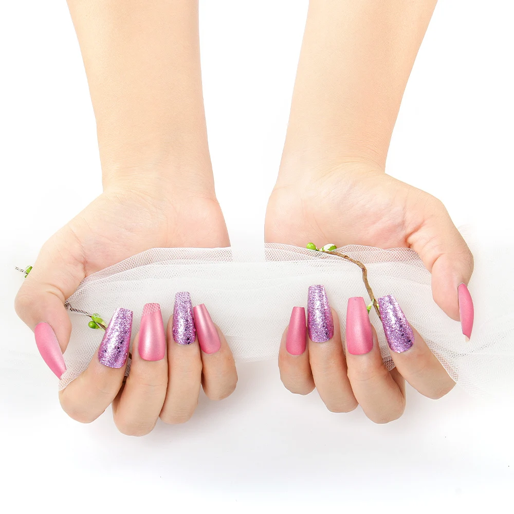 new luxury long artificial fingernails diy 24pcs/set glitter
