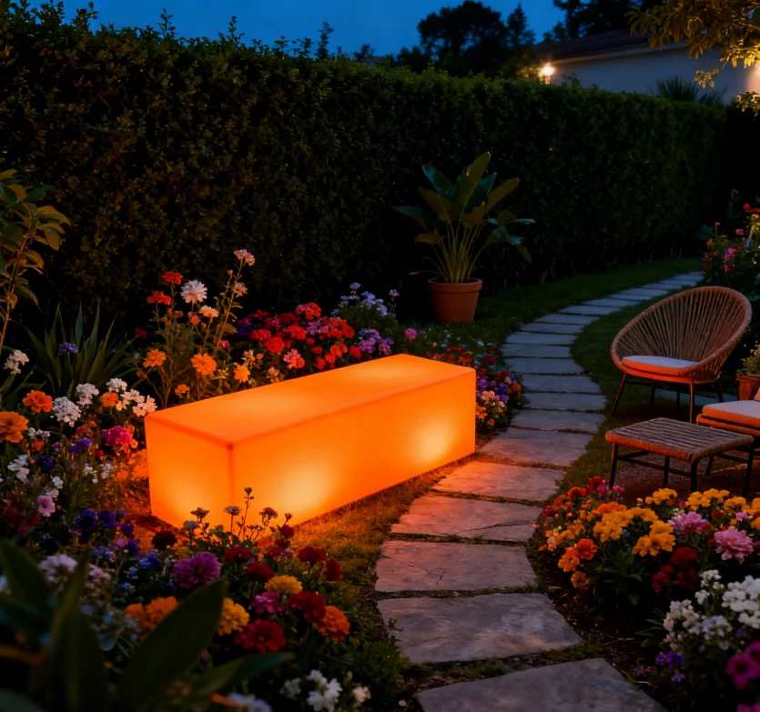 Remote Control LED Light Cube Stool Long Bench Chair for Outdoor Bar Furniture Waterproof Plastic Chair Color Change Features