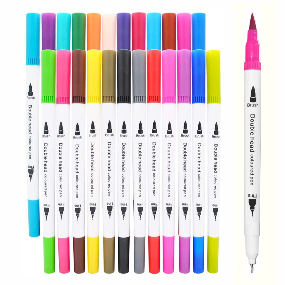 100x Dual Tip Brush Pens, Bright Colors Coloring Books, Drawing