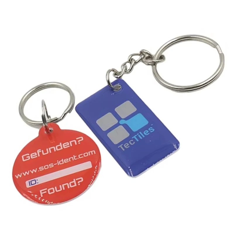 Wholesale Custom logo Epoxy Uhf 13.56MHz Chip Keychain Metal ID