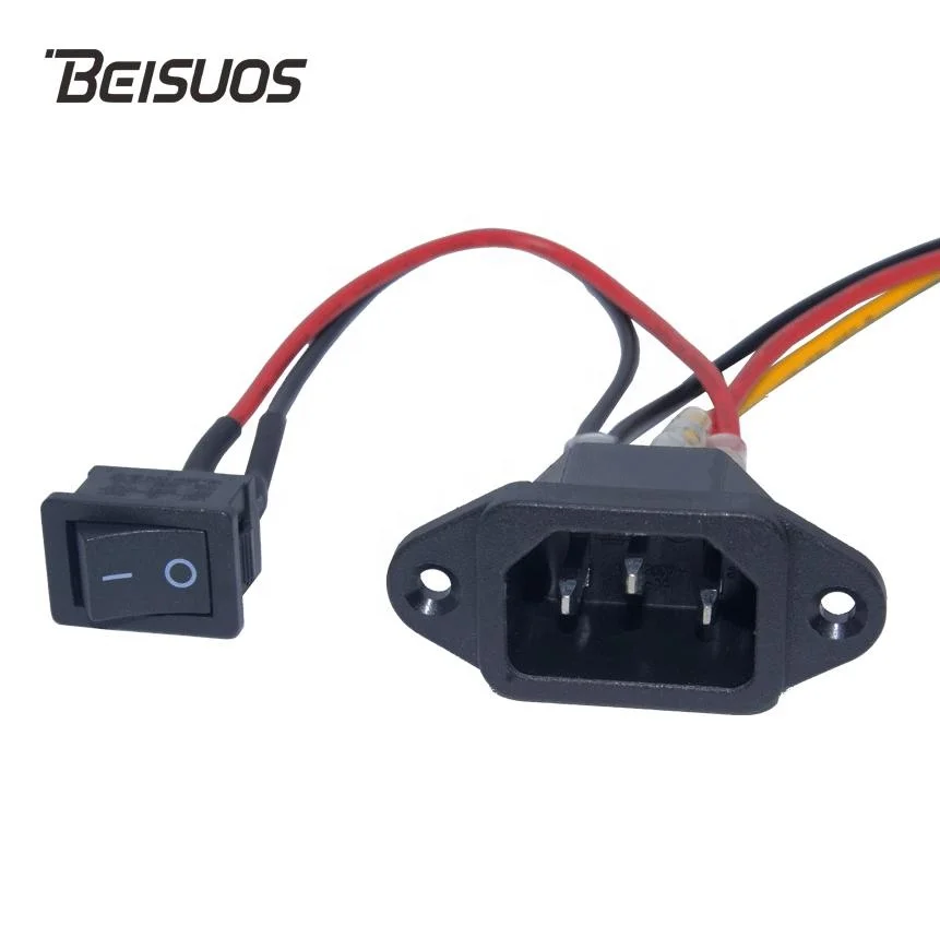 IEC 320 C14 Power Socket with On-Off Rocker Switch Connector Plug with Processing Cable