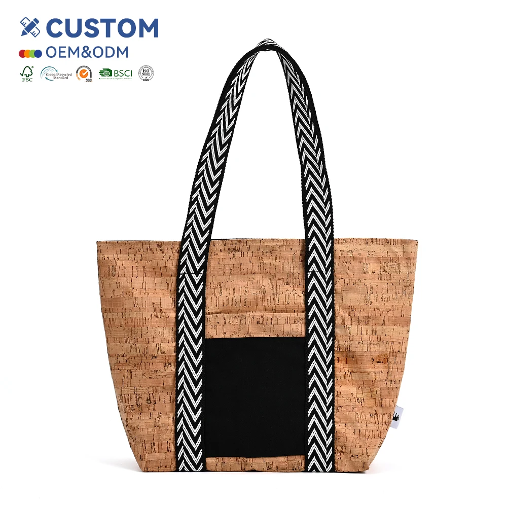 Custom logo Color Degradable Environmental Elegant Vegan Cork Tote Bag Handbags Natural Cork Bags