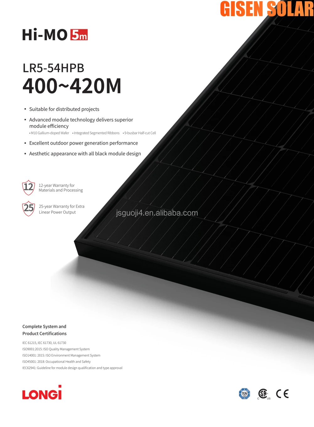 Longi Lr5 54hph 410m Solar Panel Hi Mo 5m Solar Modules Longi Mono Solar 410w 415w 420w Solar 8249