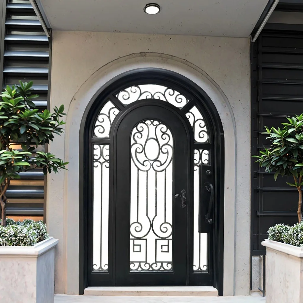 Single Wrought Iron Anti-Theft Modern Entry Door with Operable Sidelight Window for Apartment and Villa Exterior Use supplier