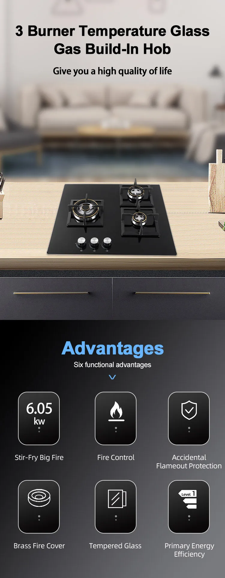 2023 Commercial Blue Flame Gas Stove With 3 Competitive