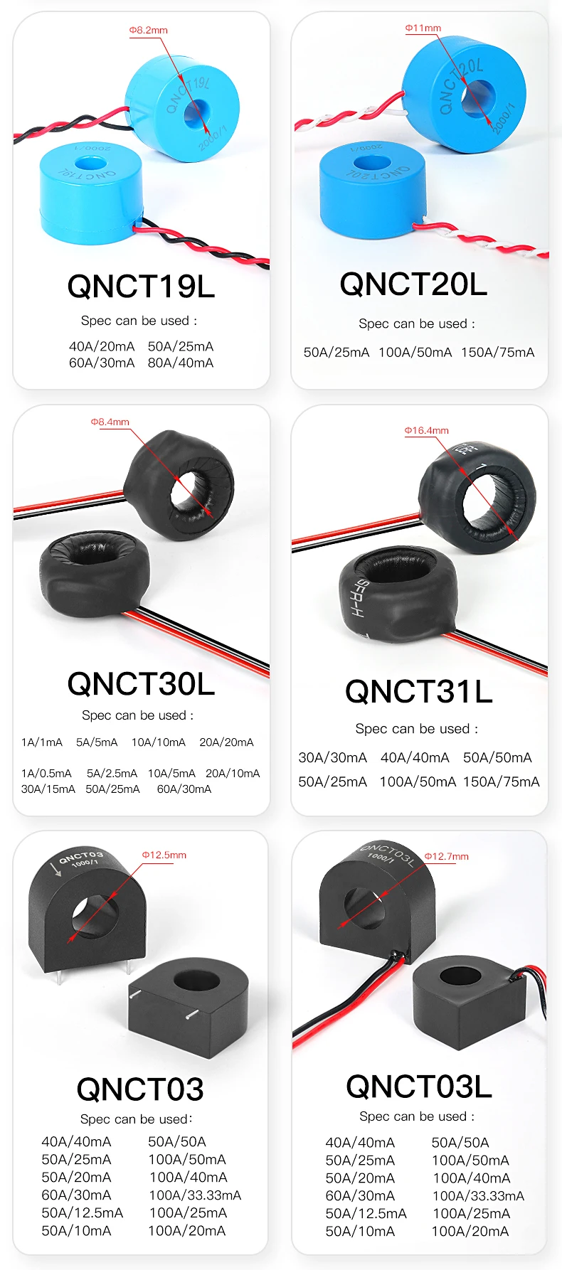 Split Core Current Transformer QNCTK1-10 1A 1V 50A 333mV 100A 0.707V 150A 5V 20A 3.33V 80A Open Type Current Sensor Clamp CT