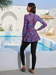 Muslim Conservative Long Sleeve Sunscreen Women's Sports Swimsuit 2 Piece Set for Snorkeling Burkini Spandex/Polyester