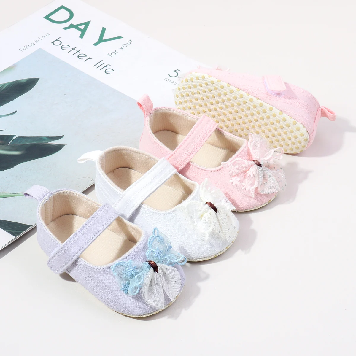 2025 New Style Girl Infant Shoes Fancy Bowknot Anti-slip Polyester Soles Trendy Toddler Shoes for Newborn Babies