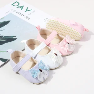 2026 New Style Girl Infant Shoes Fancy Bowknot Anti-slip Polyester Soles Trendy Toddler Shoes for Newborn Babies