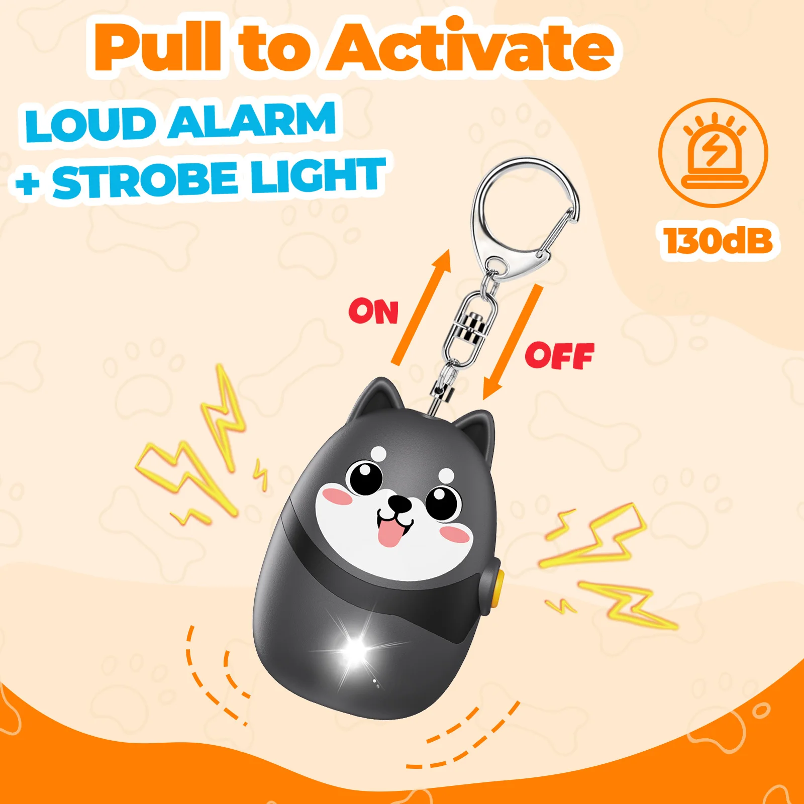 OEM/ODM Rechargeable Personal Alarm Keychain 130DB Safety Alarm with LED Light for Women Kids details