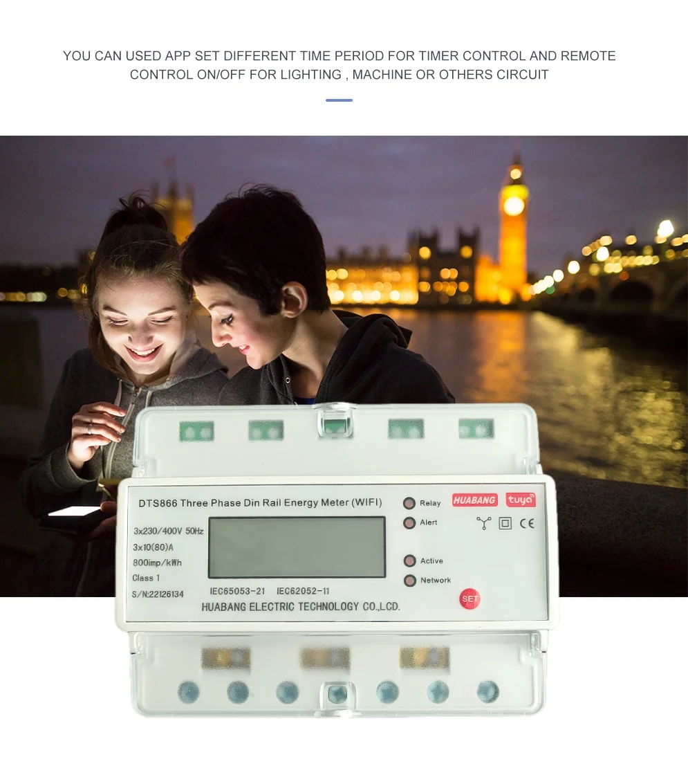 Tuya Wifi Electricity Meter Wireless Three Phase Din Rail Energy Meter