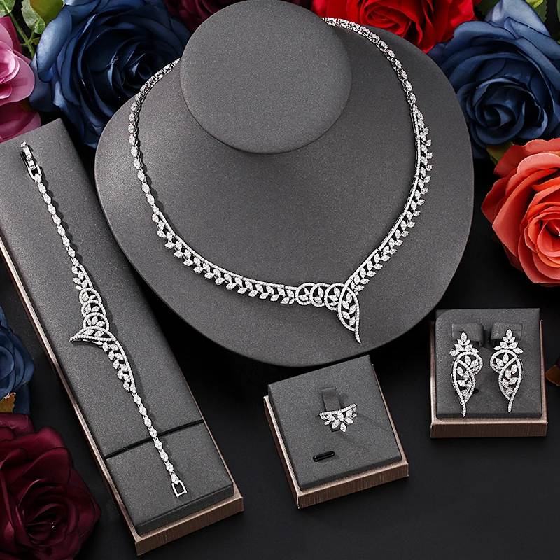 Dubai Famous Cubic Zirconia 4pcs Jewelry Set Crystal Bridal Wedding