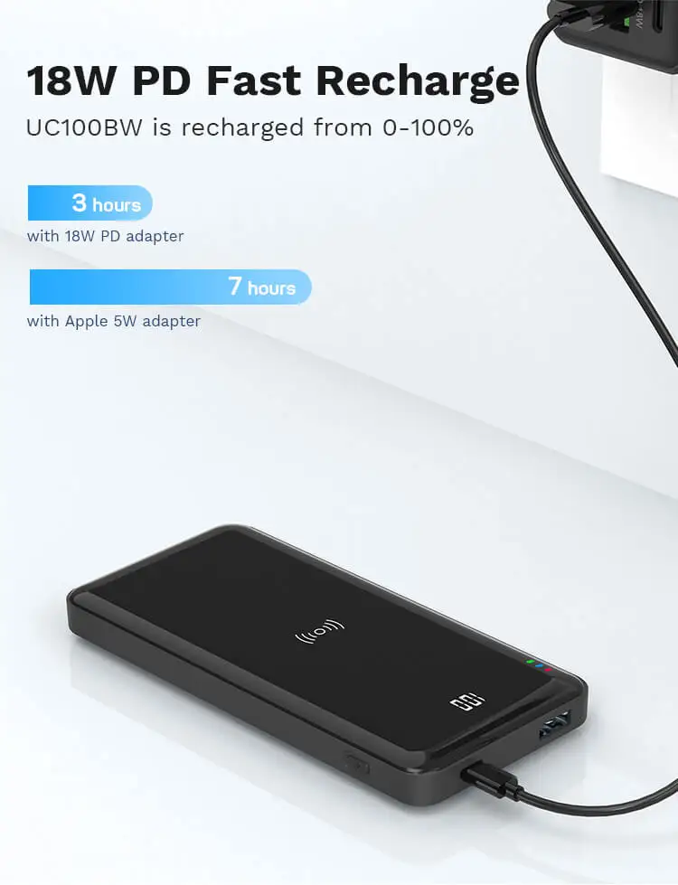 Hot Selling Electronics 10000mAh 18W Fast Charging qi Compatible Wireless Portable Charger Mirror Power Bank Portable Wireless Charger Power bank PD 3.0 18W & QC 3.0 18W Fast Charging Digital Display Qi Wireless Power Bank 10000mAh