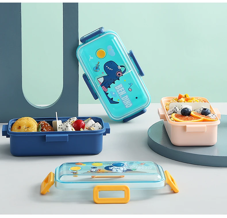 2023 Hot Sale Leakproof Lunch Boxes Plastic Cute Cartoon Bento Box Food Packing Rectangle Shantou Plastic Food Containers Set