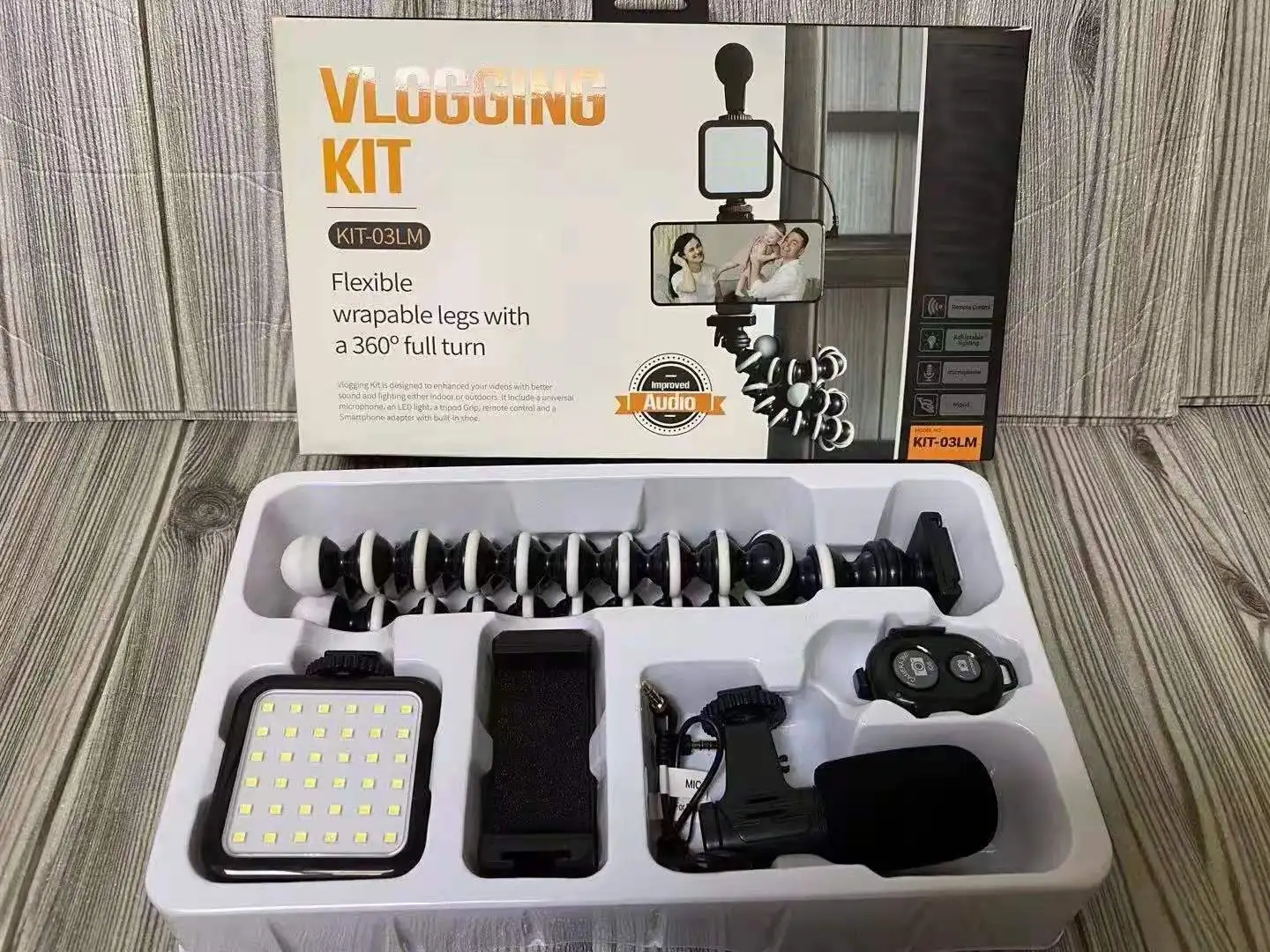KIT-03LM Smartphone Vidéo Microphone Filaire Support de Téléphone Trépied Support Lumière LED Kits de Vlogging Micro pour Youtube TikTok Live
