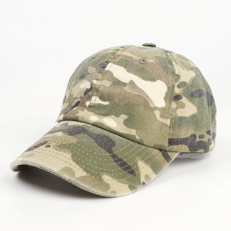 Wholesale Hunting Quality Stone Washed Cotton Camo Tactical Caps Green Camo Forest Adjustable Trucker Baseball Caps