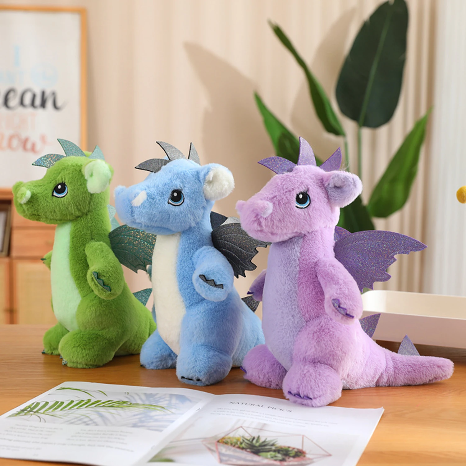 Ready to Ship Multi-Color Stuffed Animal Dragon Plush Toys With Flying Wings Purple Green Dragon Soft Dolls New Year Kids Gifts