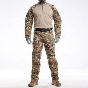 Huanlong New Custom Logo  Camouflage Suit Training Tactical Suit Elastic Tactical Pants With Kneepad
