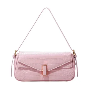 2026 Wholesale Brand New Custom Thread Saddle Shape PU Women's Shoulder Bag Zipper & Hasp Closure Durable Waterproof Handbag