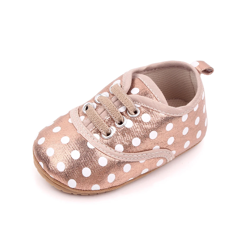 Solid Color Sparkling Round Polka Dot Decorative Elastic Baby Soft Soled Toddler Shoes manufacture