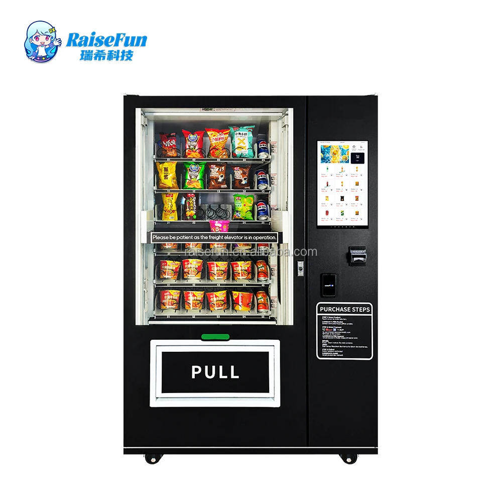 Smart Refrigerated Lift Drink Snack Vending Machine 24 Hours Self Service Touch Screen Multi Payment System Commercial Use