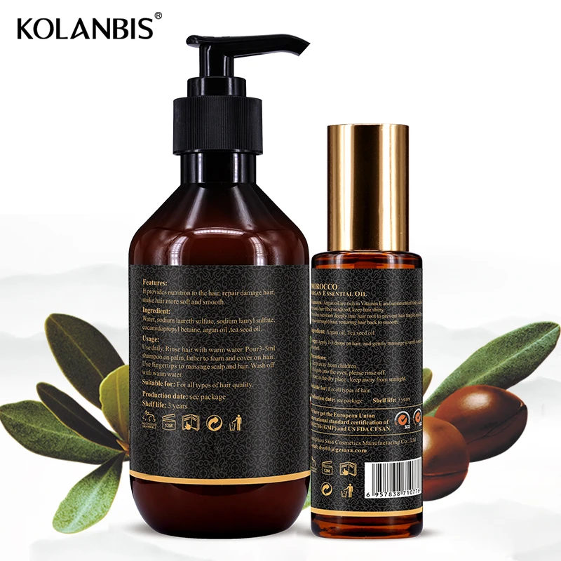 
 Высокое качество 300 мл марокканское аргановое масло ремонт шампунь и аргановое набор эфирных масел придает волосам мягкость  