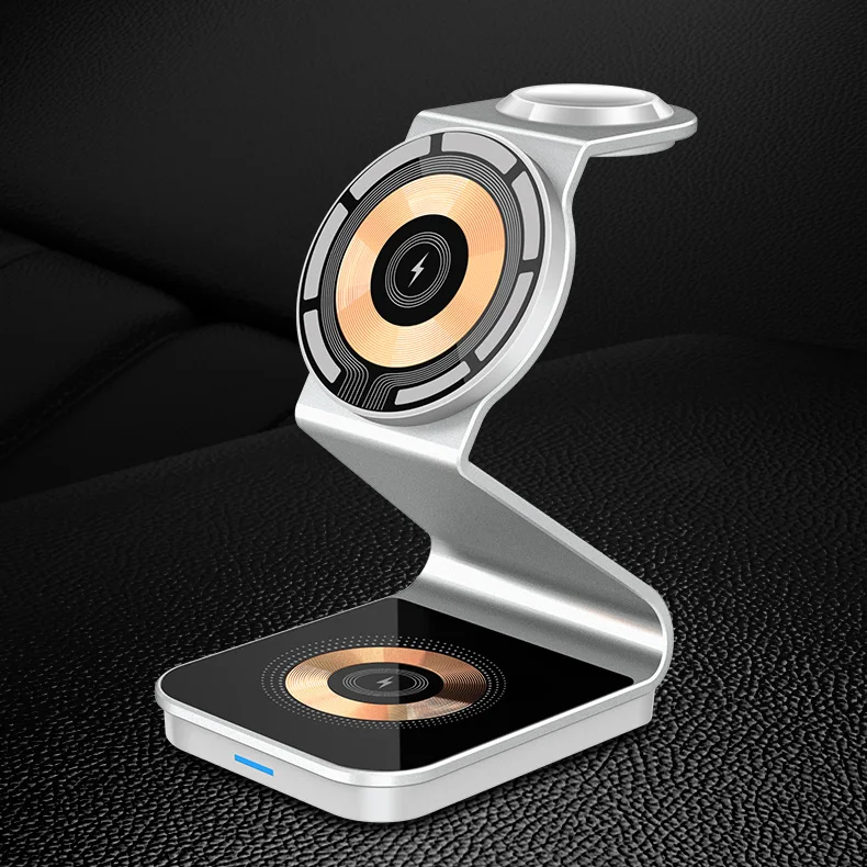 For iPhone Fast Charging 3 in 1 Magnetic Foldable Desk 15W Wireless Charger Mobile Phone Watch Earphone Multifunction Chargers
