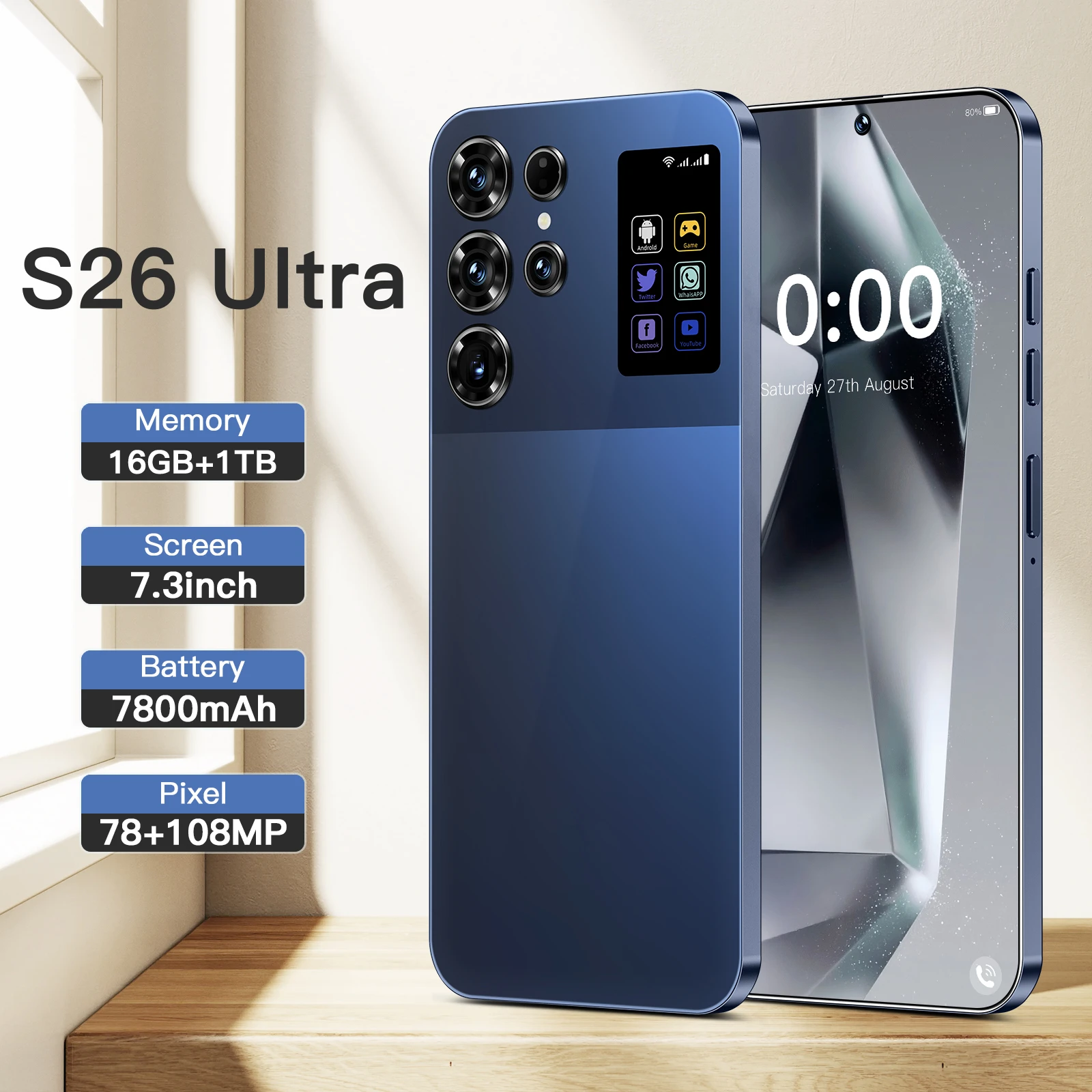 Android 15 S26 Ultra ミントグリーンスマートフォン 本体 ホ Wholesale New Original S26 Ultra 5G Android 14 スマートフォン