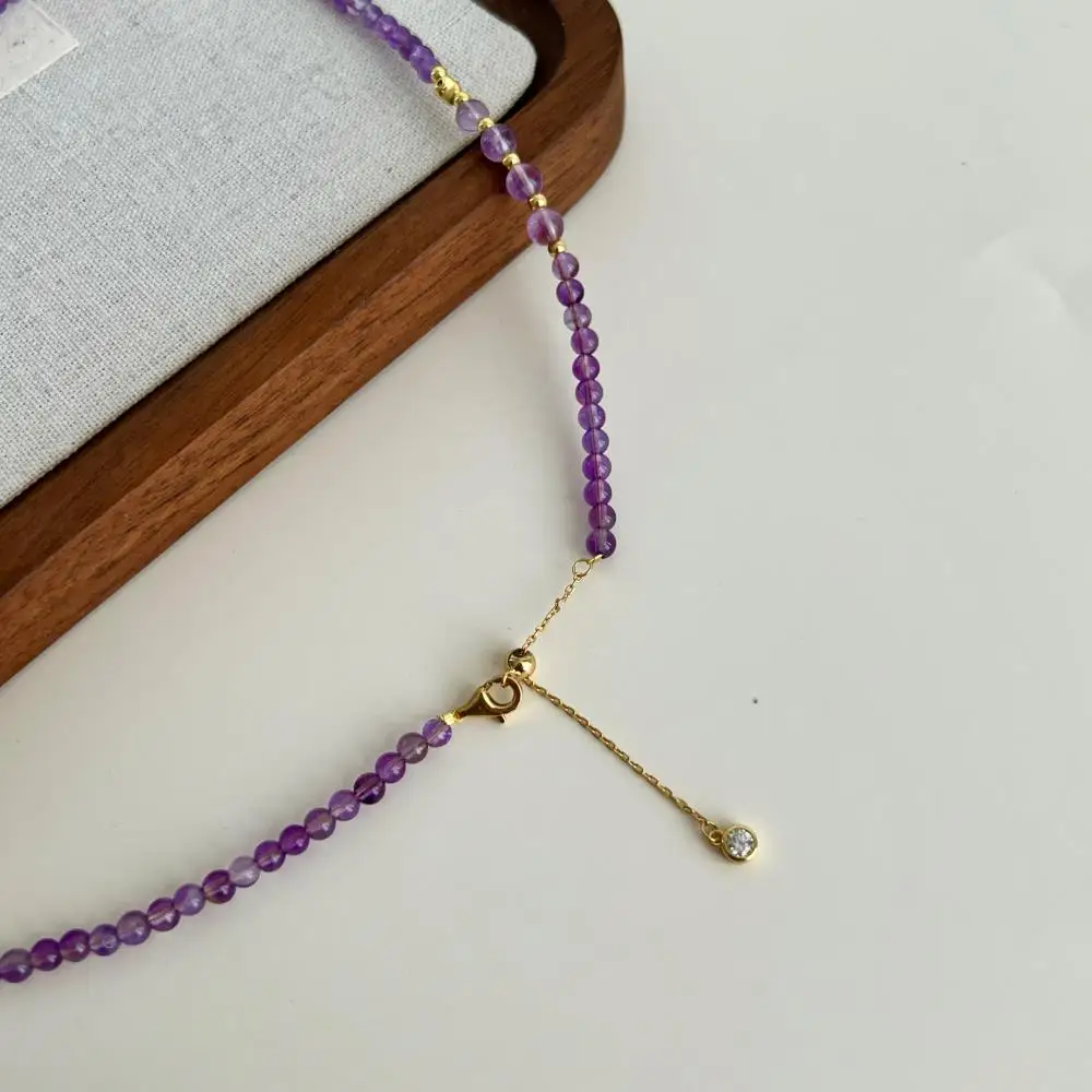 KAKODIY casual adjustable women's boutique jewelry purple natural crystal bead chain 925 sterling silver pendant necklace detail 3