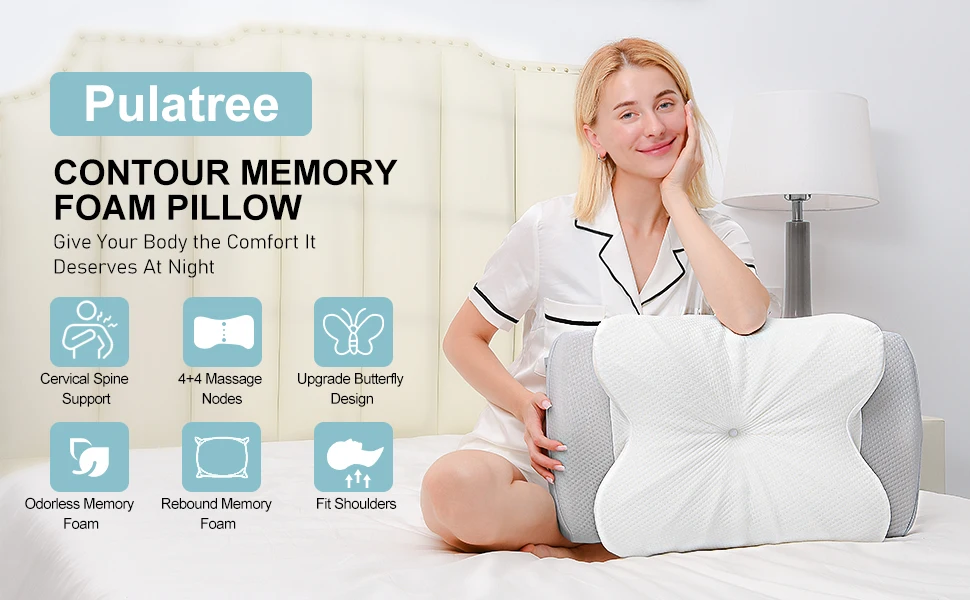 Pulatree Ergonomic Cervical Pillow For Sleeping Orthopedic Support ...
