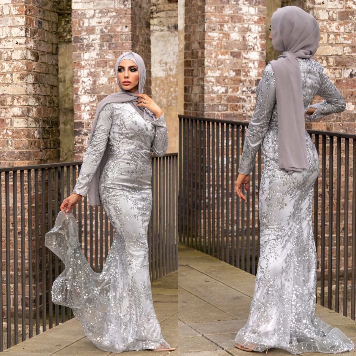 SIPO Muslim Big Sequin Deep V Neck Sexy Maxi Long Dress Mermaid With Long  Train Lightweight Organza Luxury Abaya Dress