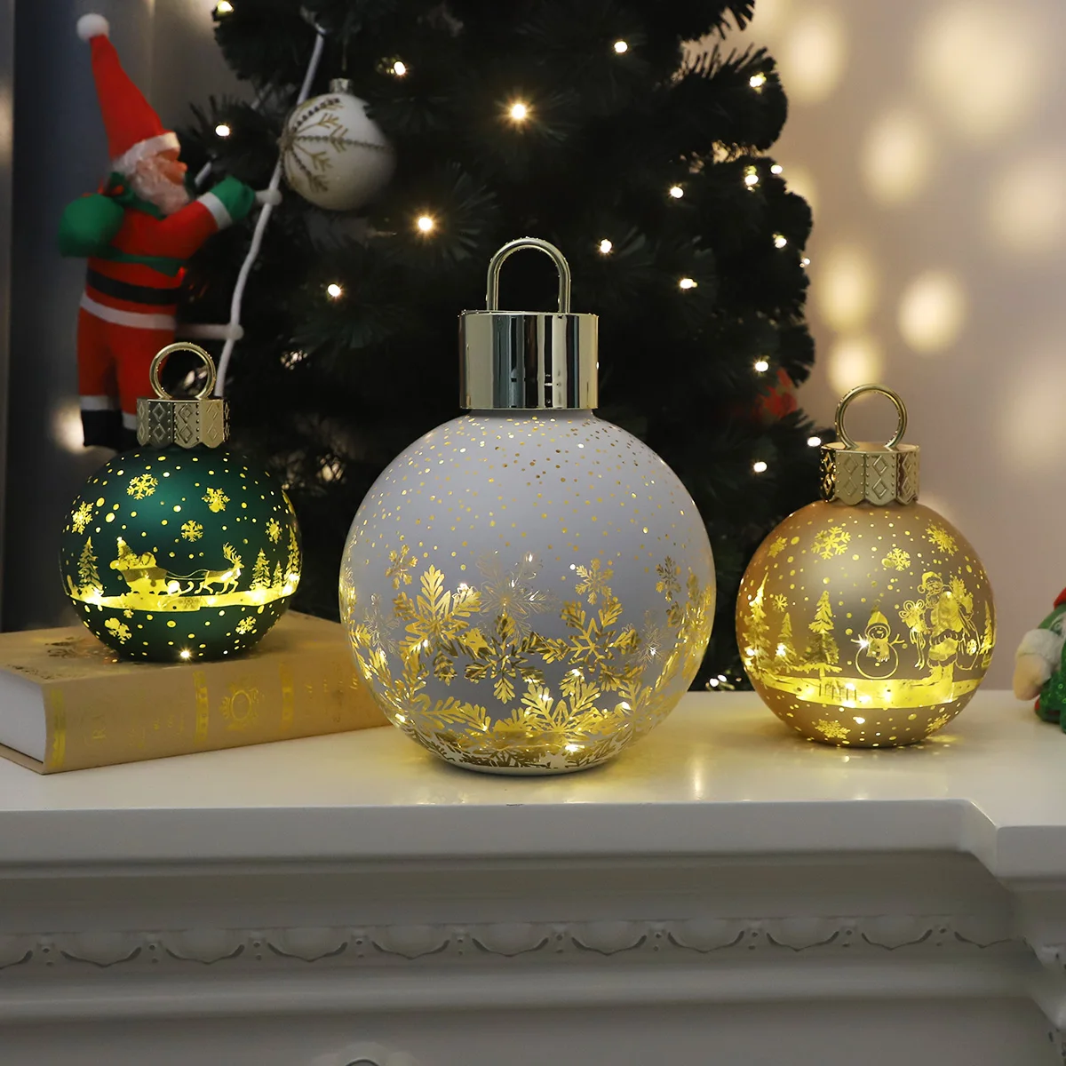 Acceptable Customization 10cm 13cm 25cm Gold Shiny Glass Christmas Ball Christmas Tree Ornaments Ball Table Decoration